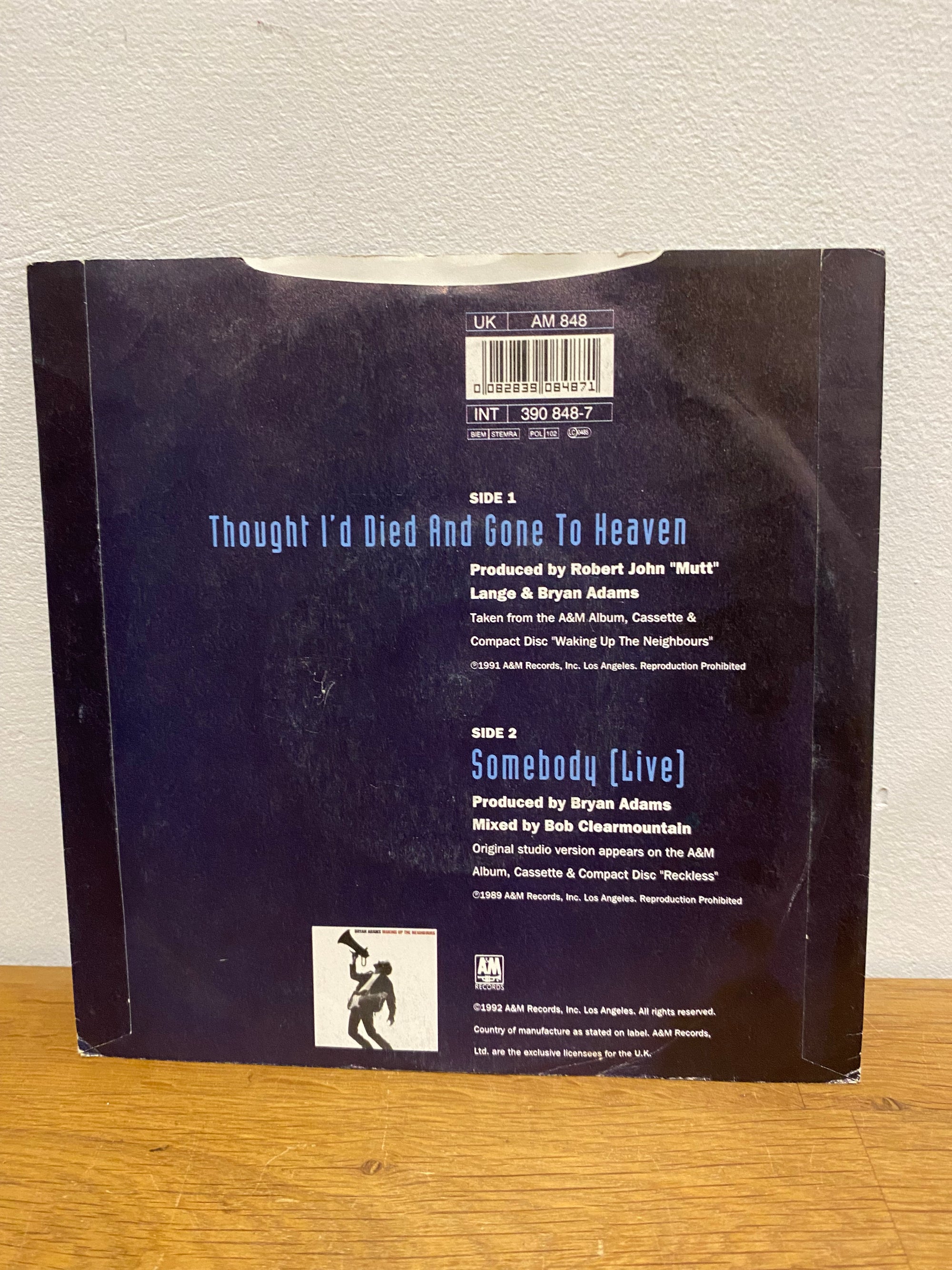 Bryan Adams - Thought I’d died snd gone to heaven , 7” single , 1991