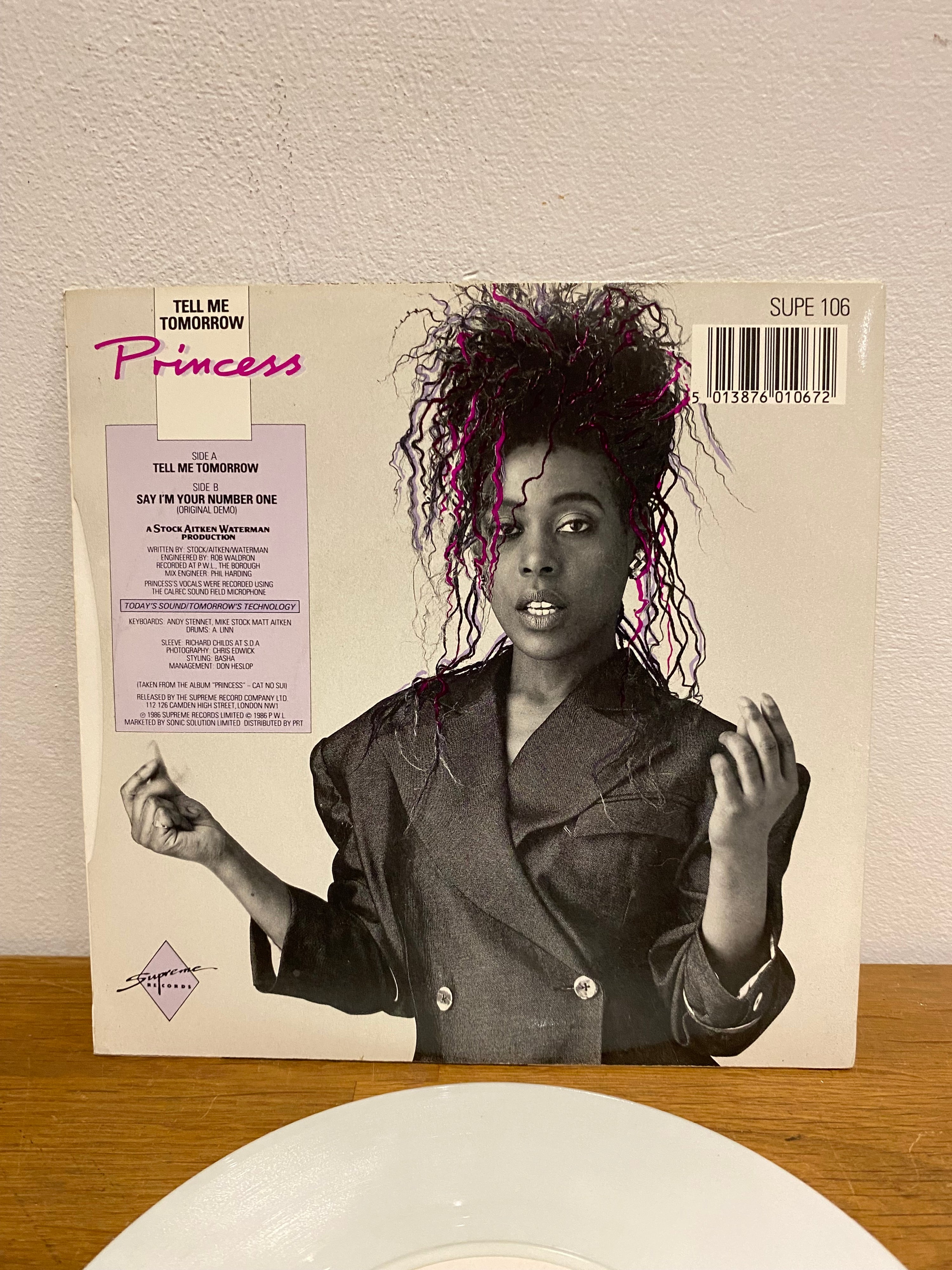 Princess- Tell me tomorrow, Limited edition coloured vinyl, White vinyl 7 inch