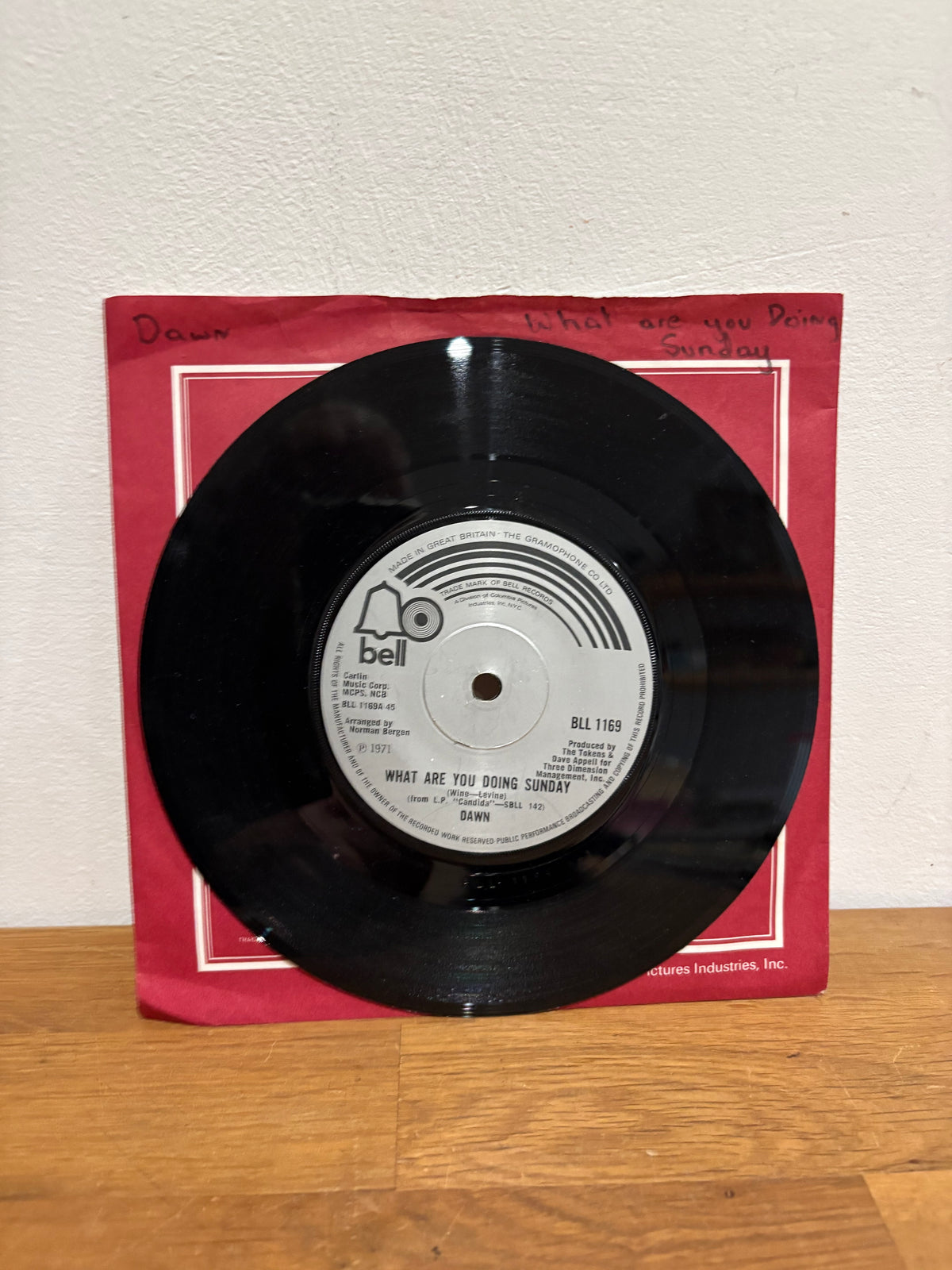 Dawn - What are you doing Sunday, 7 inch single. 1971 Bell BLL1169.