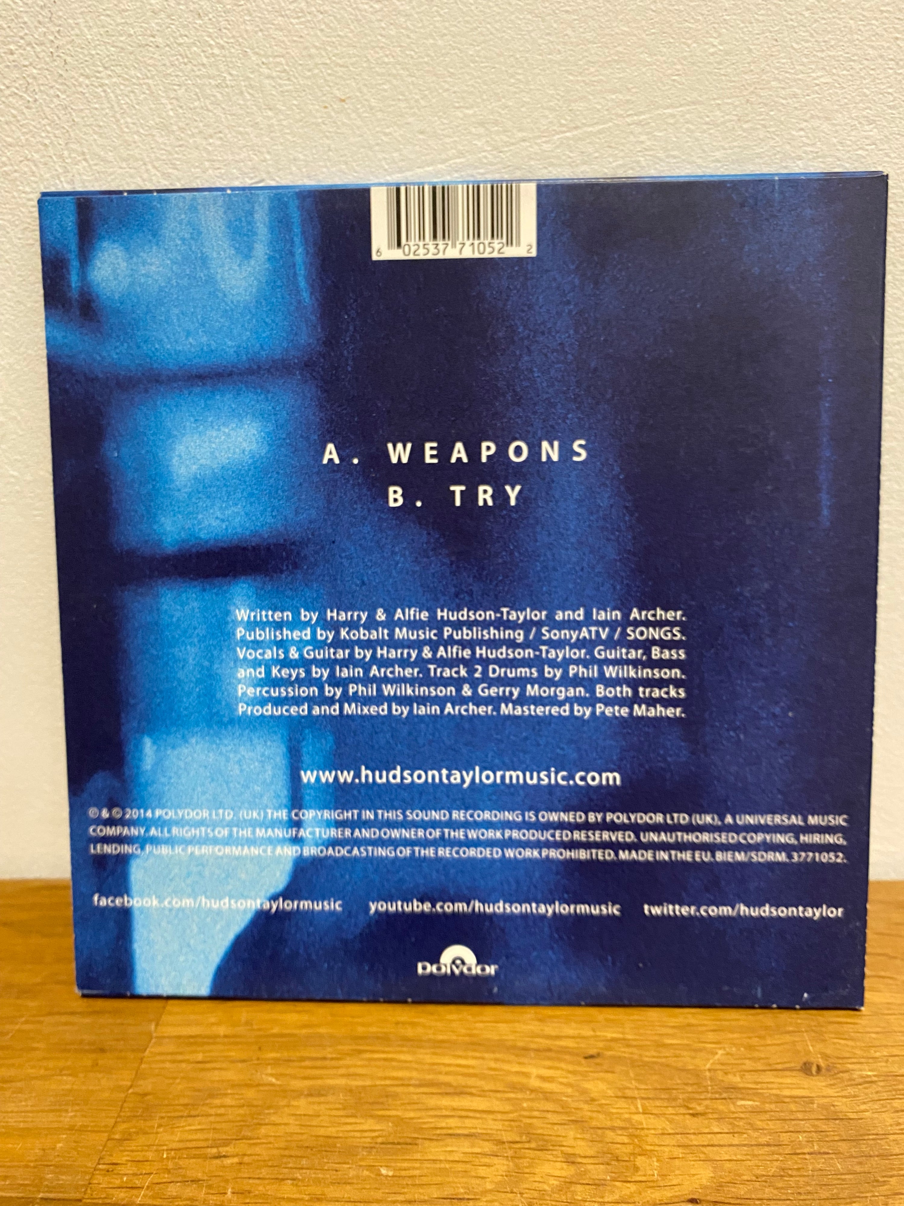 Hudson Taylor - Weapons, 7” signed single , 2014