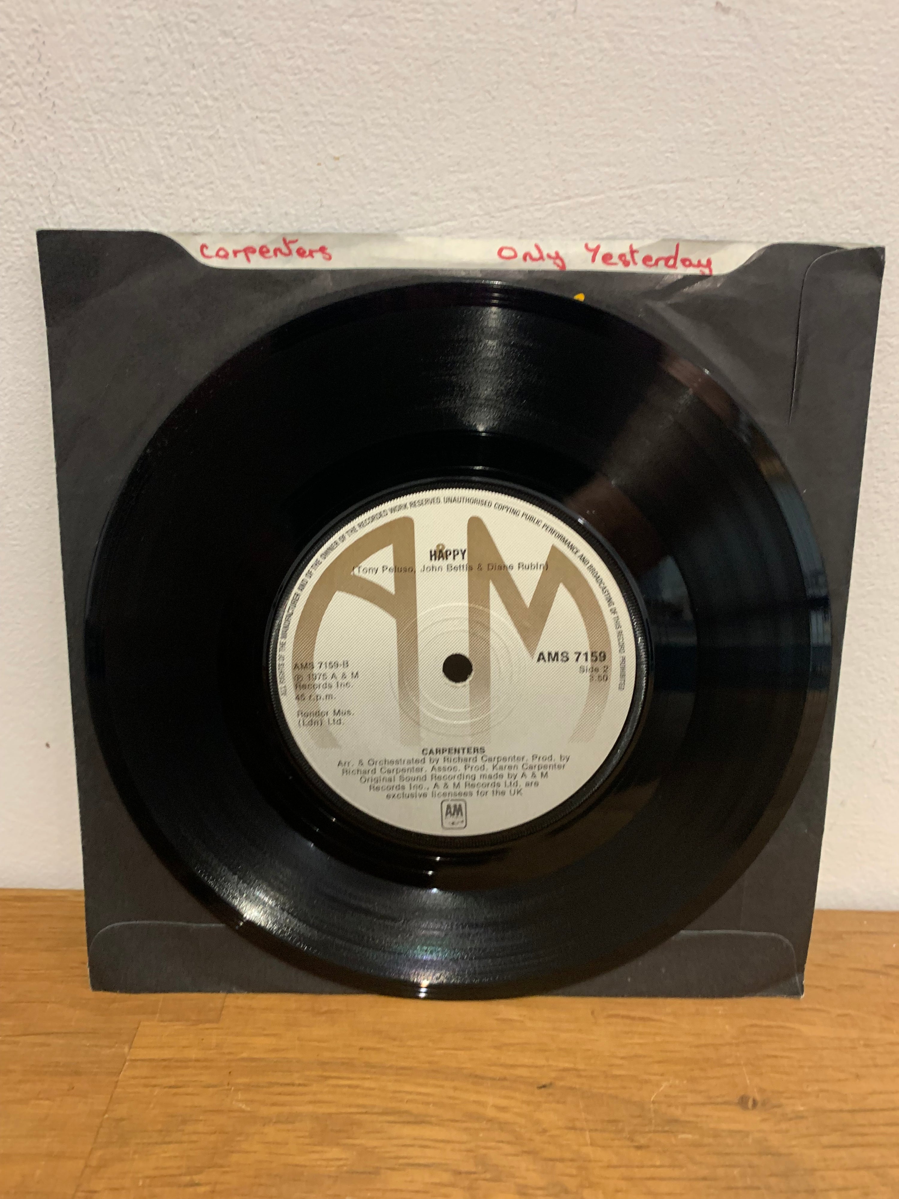 The Carpenters - Only yesterday, 7 inch single, A&M Records 1975