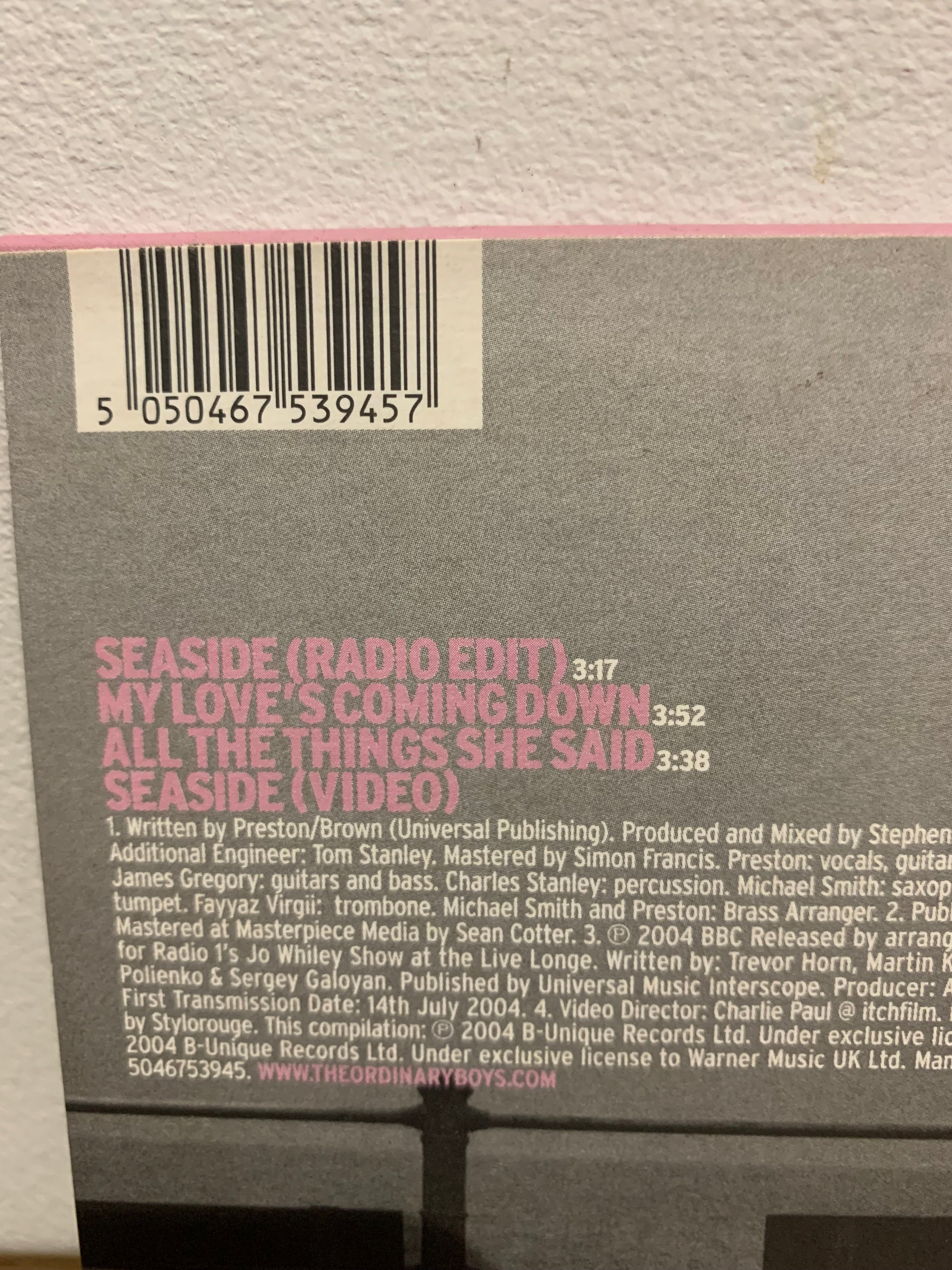 The Ordinary Boys - Seaside, 2004 cd single.