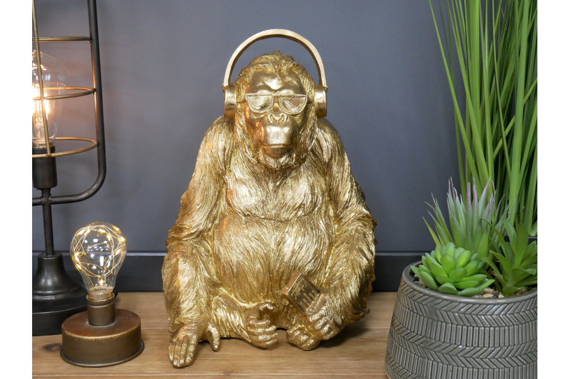 Gold Gorilla Wearing Headphones Ornament