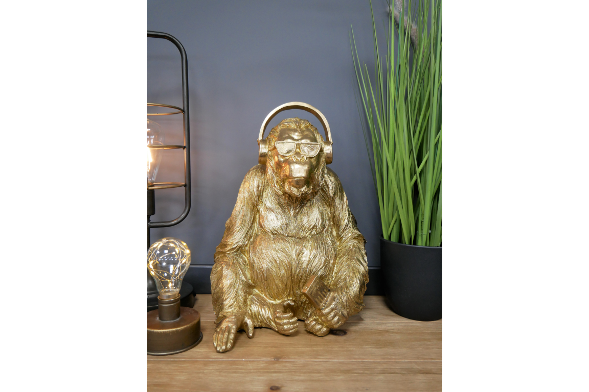 Gold Gorilla Wearing Headphones Ornament