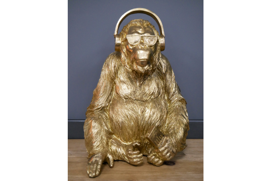 Gold Gorilla Wearing Headphones Ornament