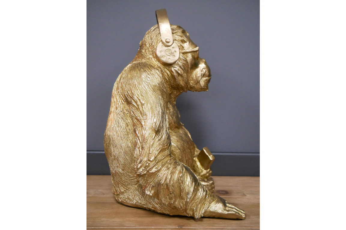 Gold Gorilla Wearing Headphones Ornament