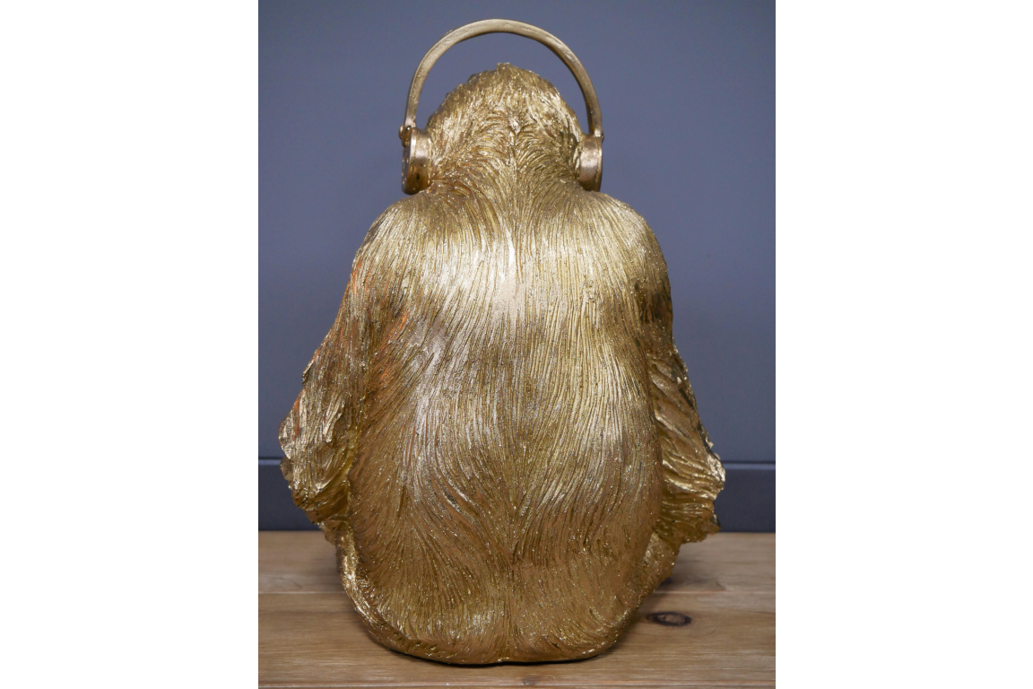 Gold Gorilla Wearing Headphones Ornament
