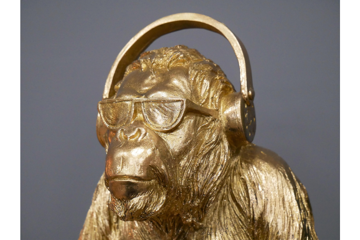 Gold Gorilla Wearing Headphones Ornament
