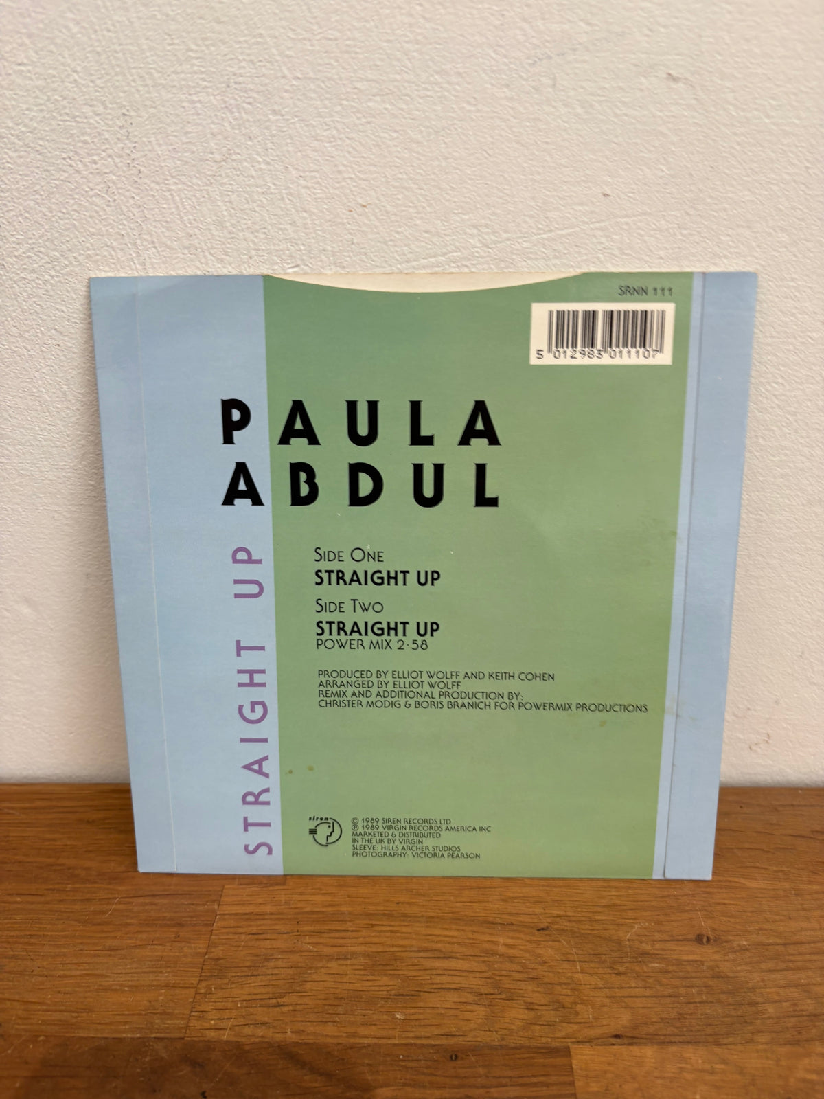 Paula Abdul - Straight Up, 7 inch single, 1989 Siren records.