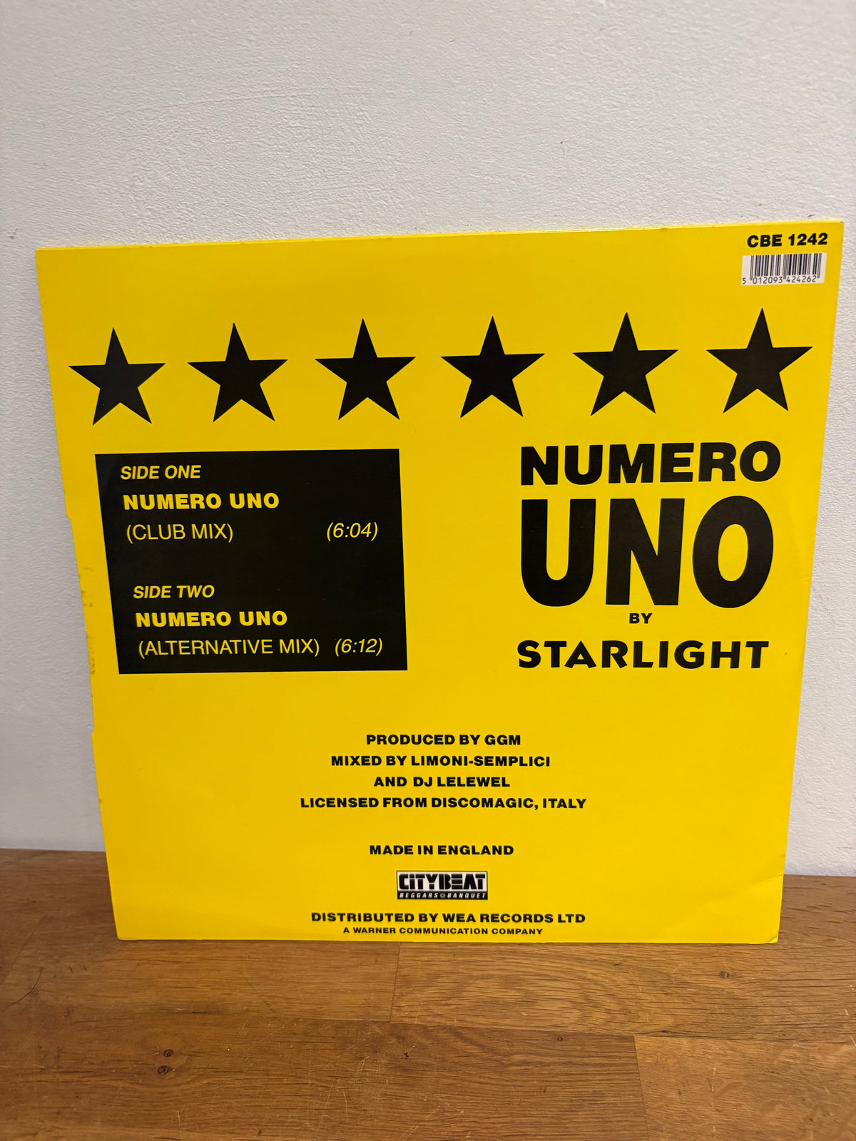 Starlight - Numero Uno , 12 inch single. Citybeat 1989.