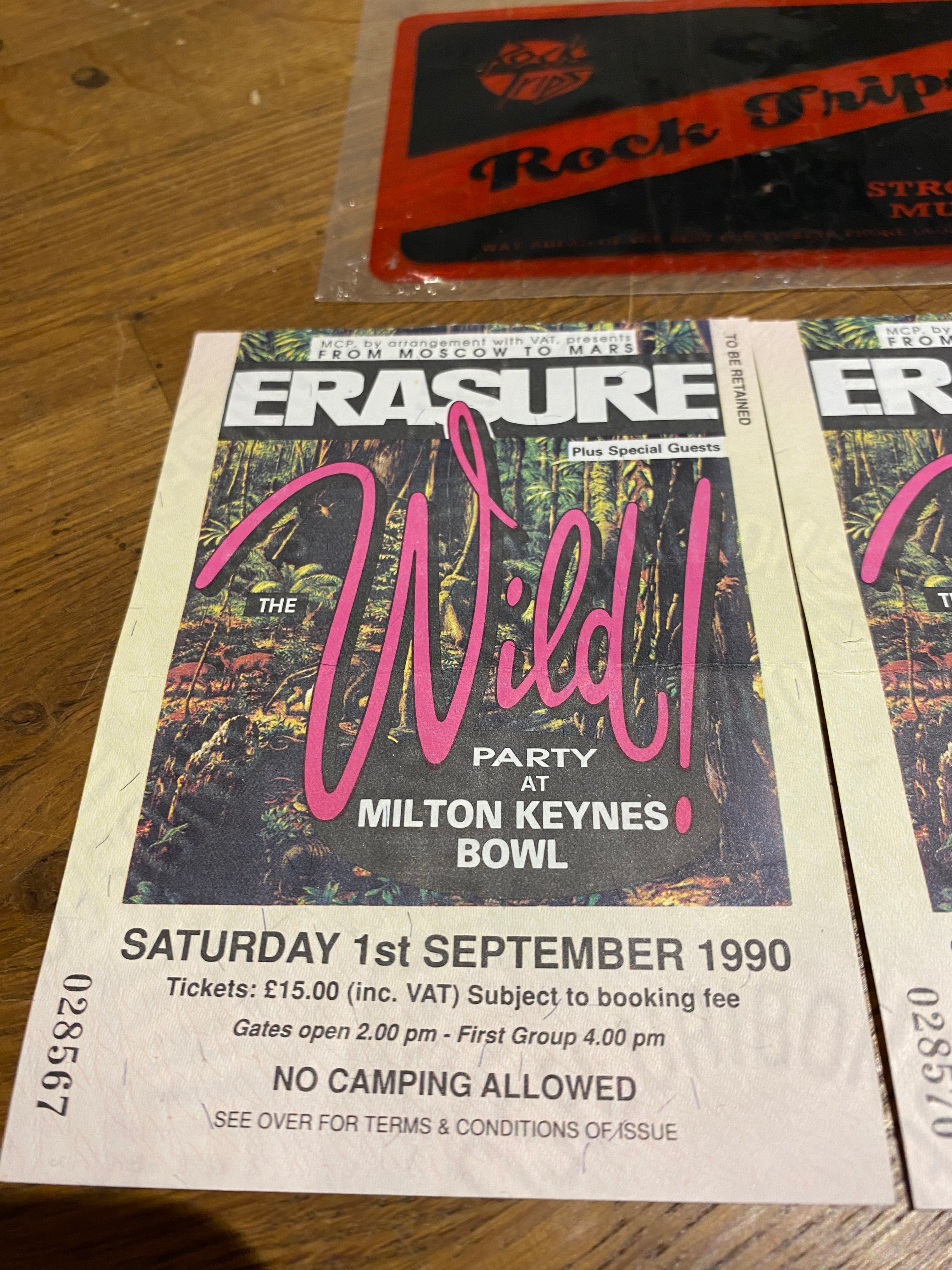 Pair of Used Erasure Tickets , Wild Tour , 1990.