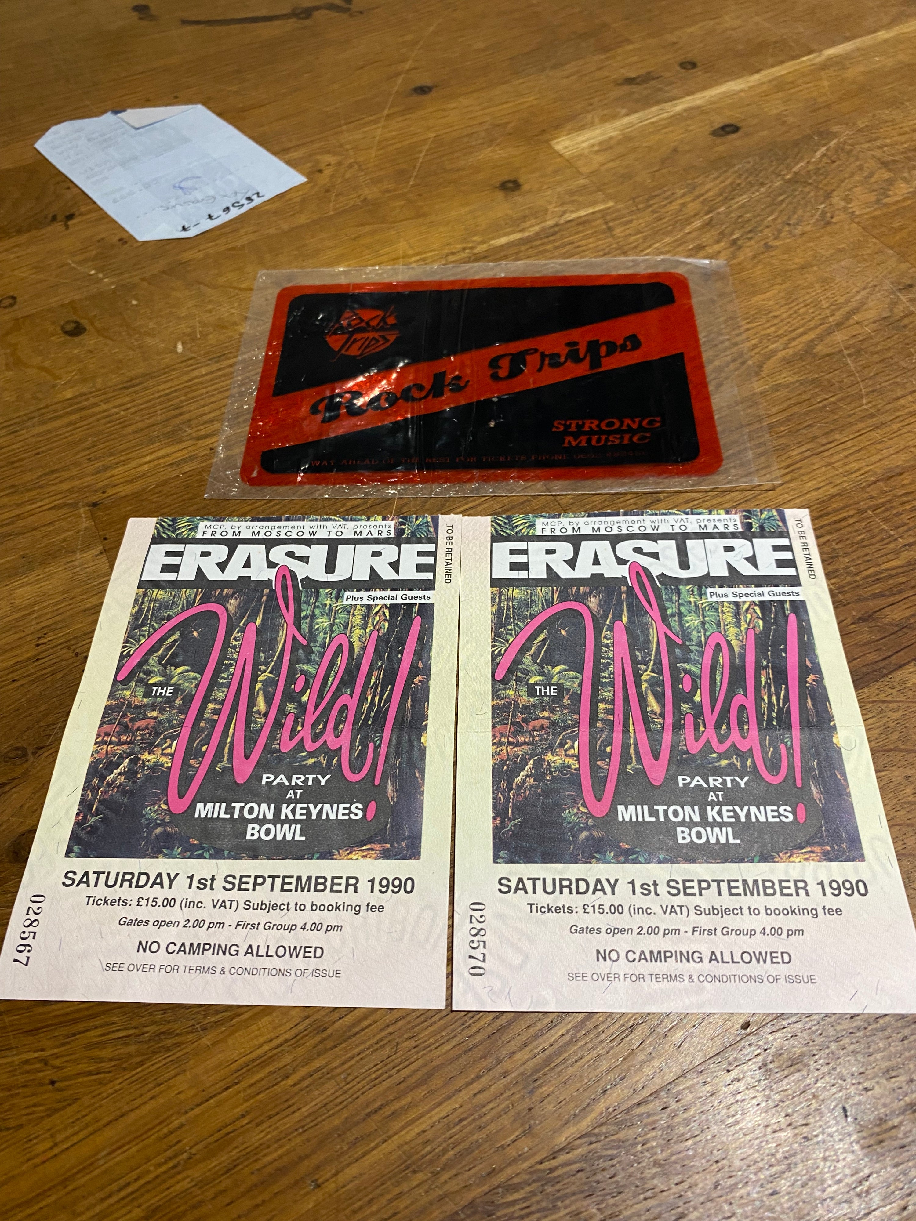 Pair of Used Erasure Tickets , Wild Tour , 1990.