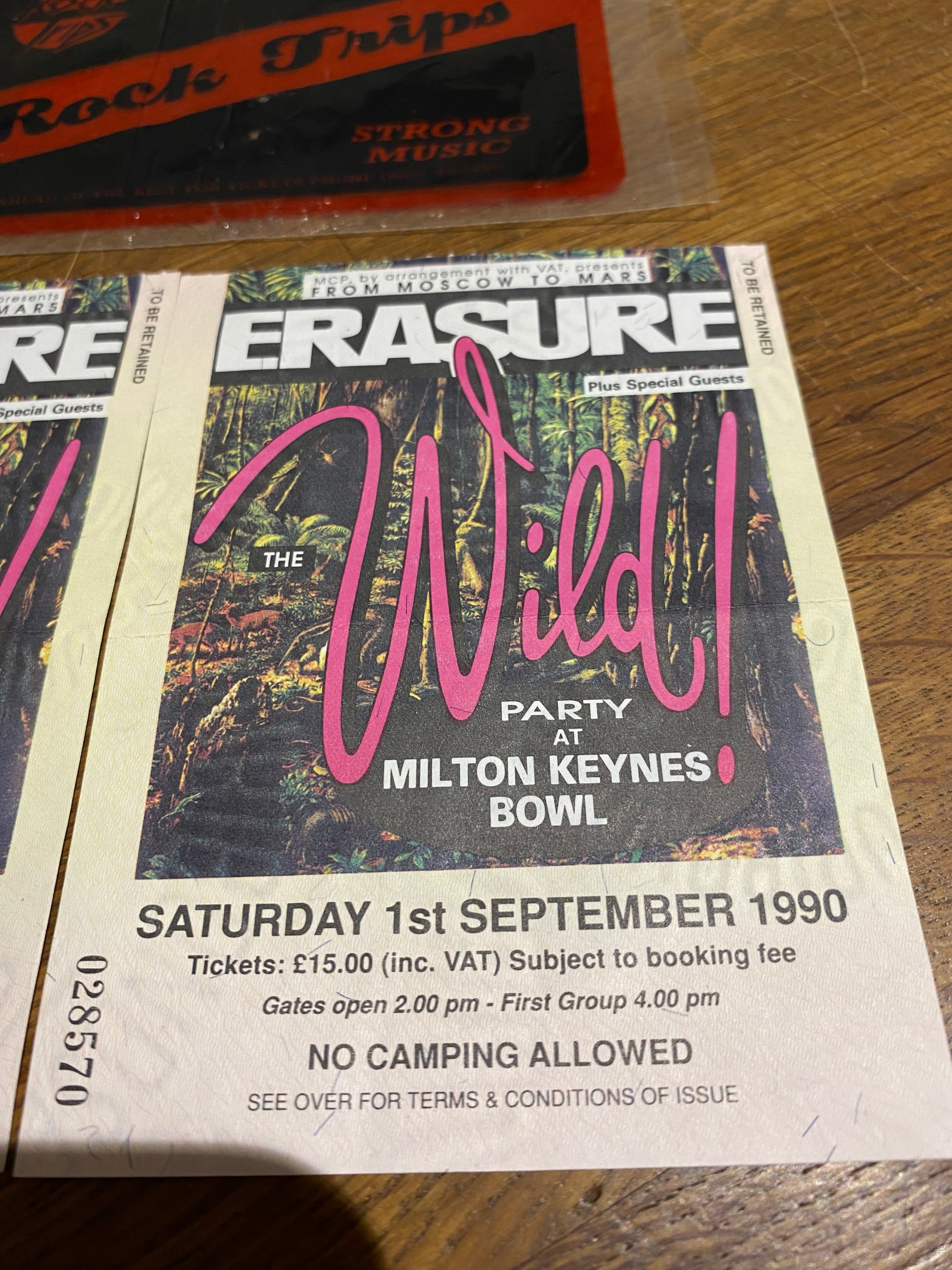Pair of Used Erasure Tickets , Wild Tour , 1990.