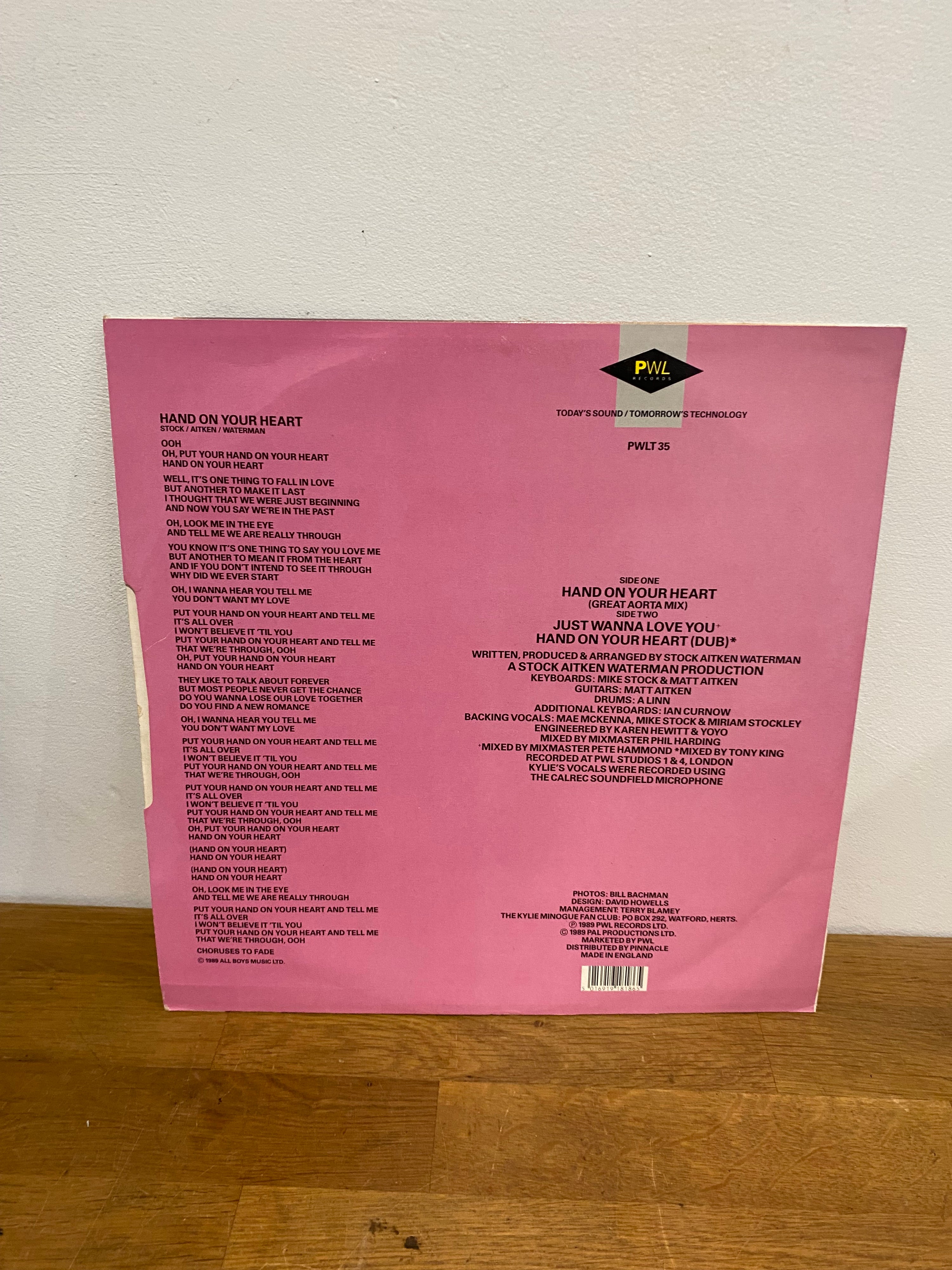 Kylie Minogue - Hand on your heart, 12” single, PWL records, 1989