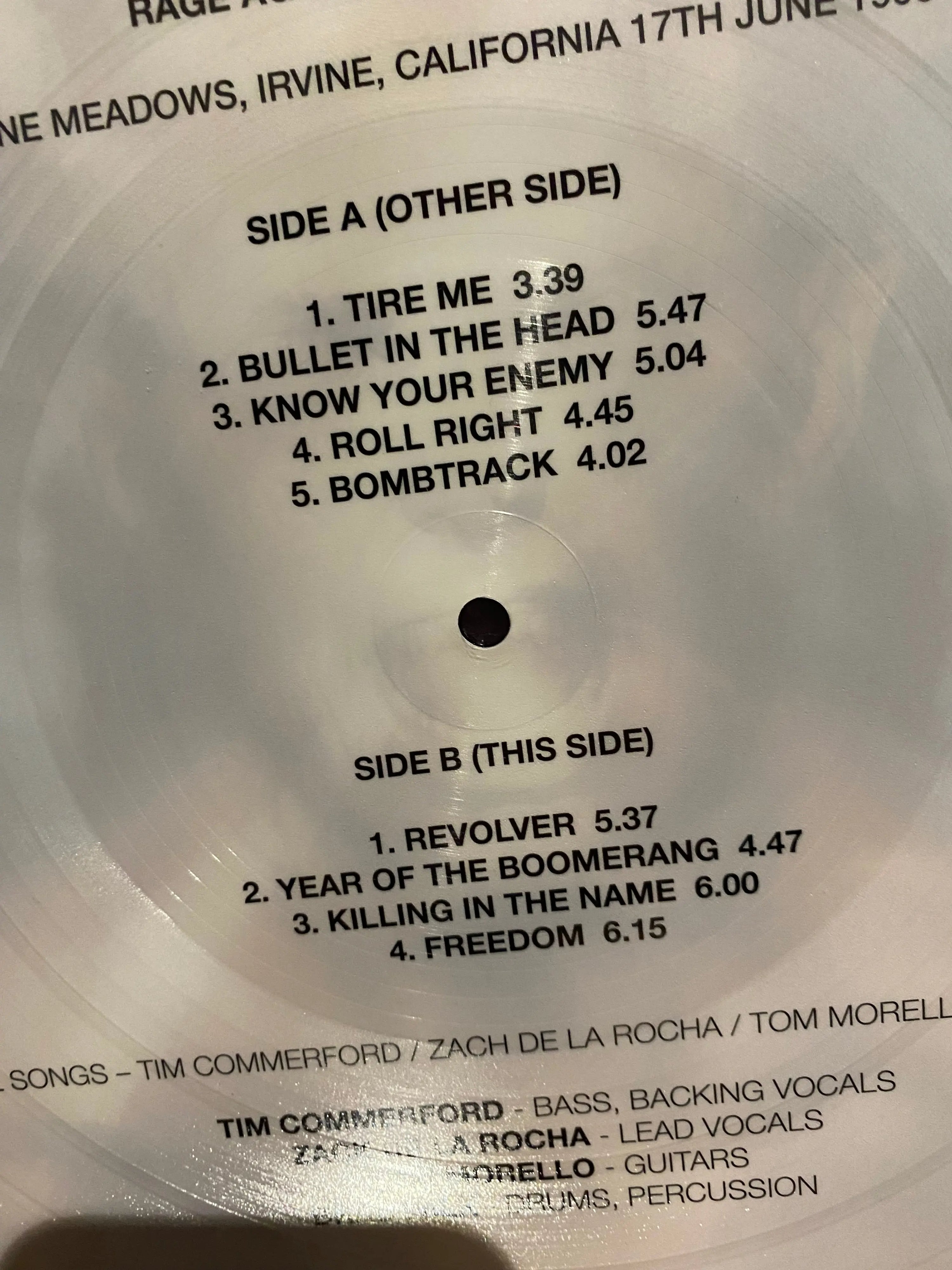 Close-up of Rage Against the Machine Live at Irvine Meadows 1995 CD and cover