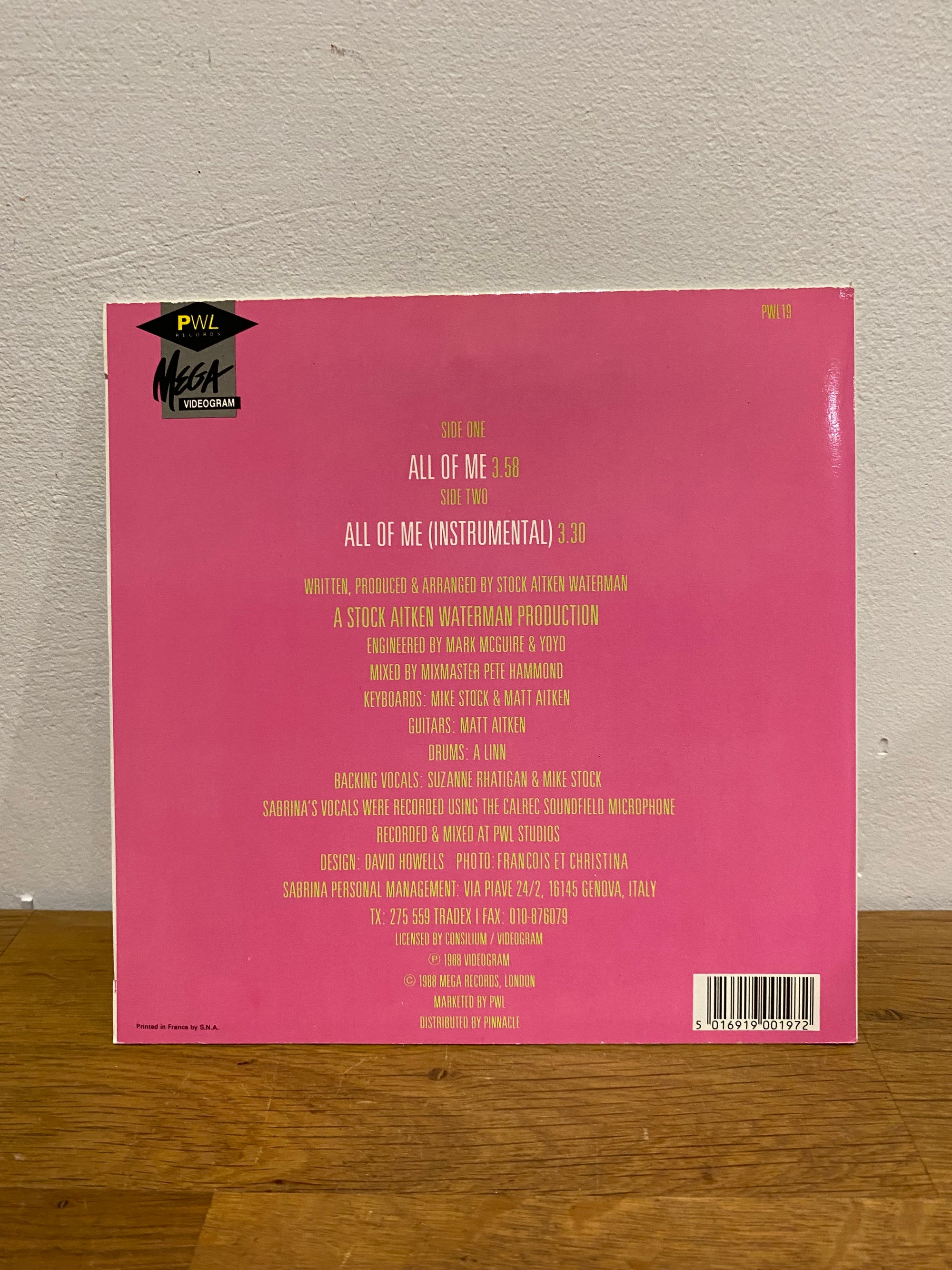 Sabrina - All of me , 1988, 7 inch single