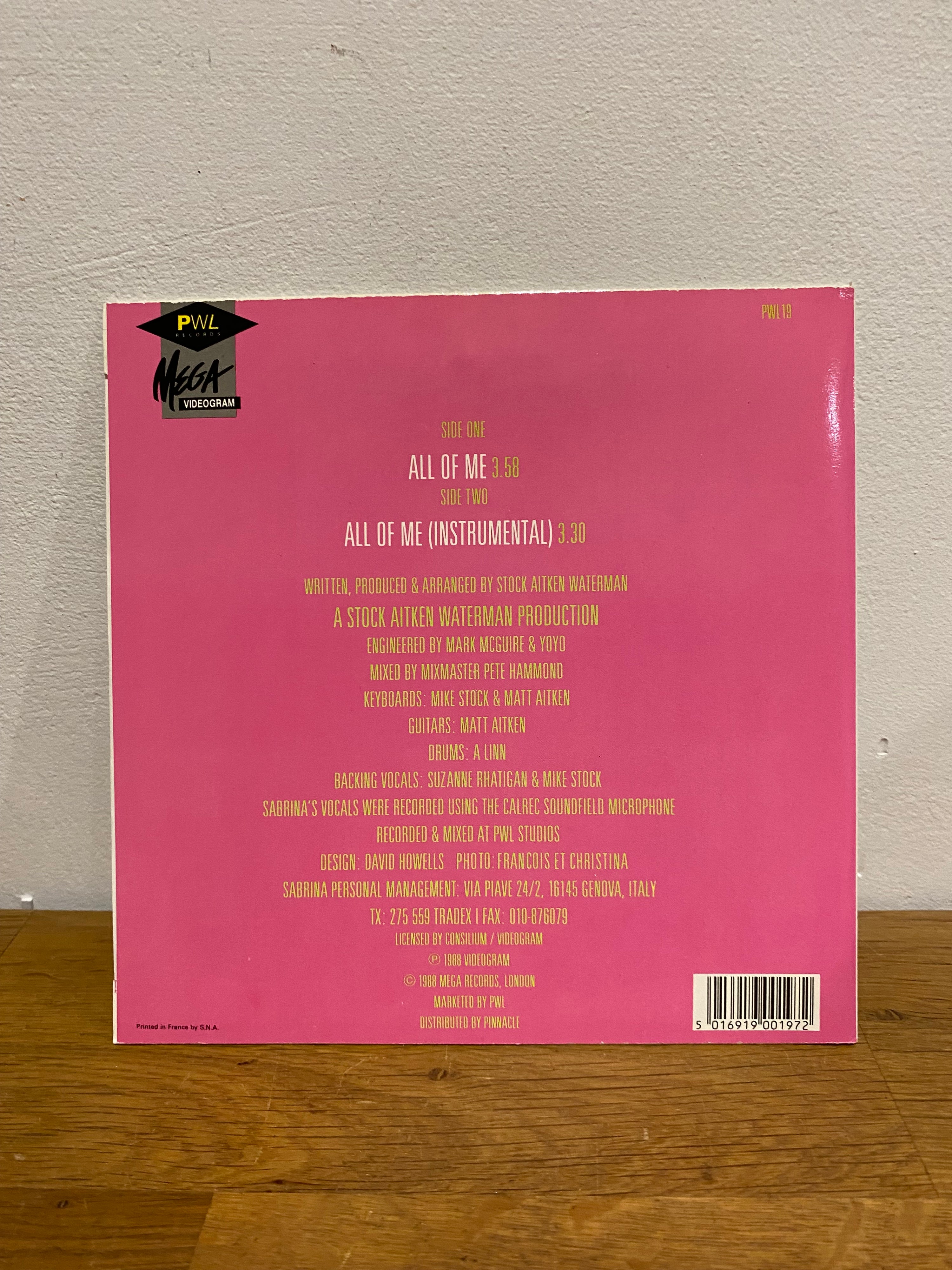 Sabrina - All of me , 1988, 7 inch single