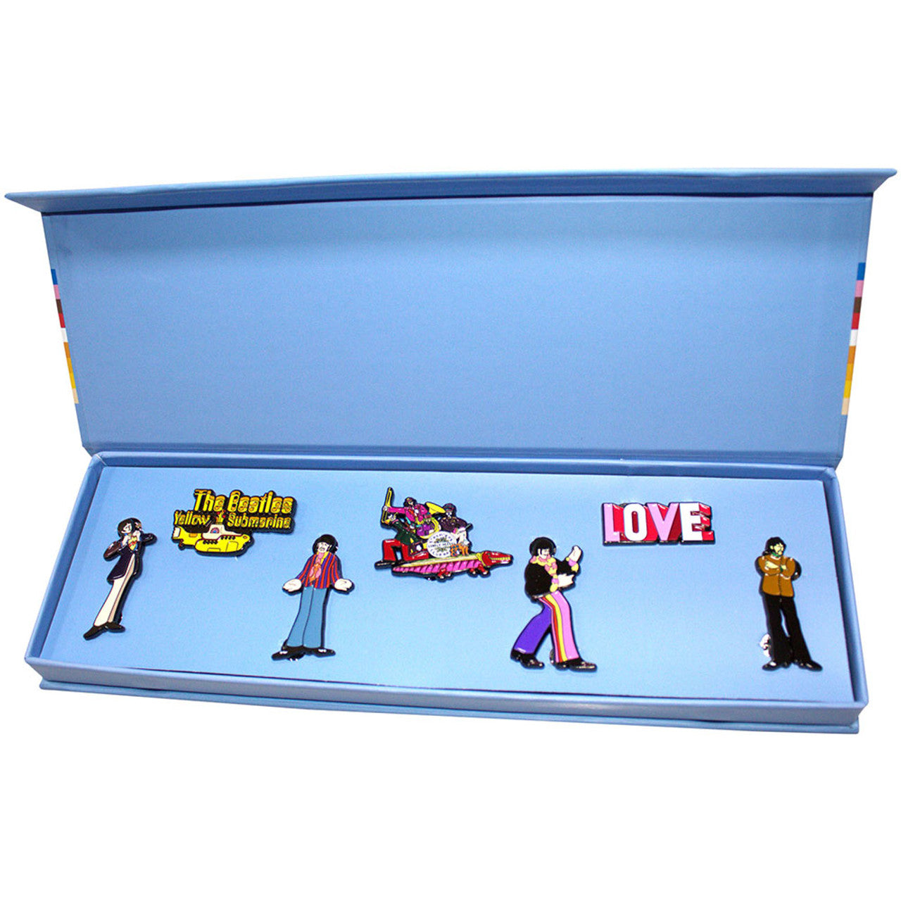 The Beatles Yellow Submarine Band Mini Pin Badge Set – official collectible gift box.
