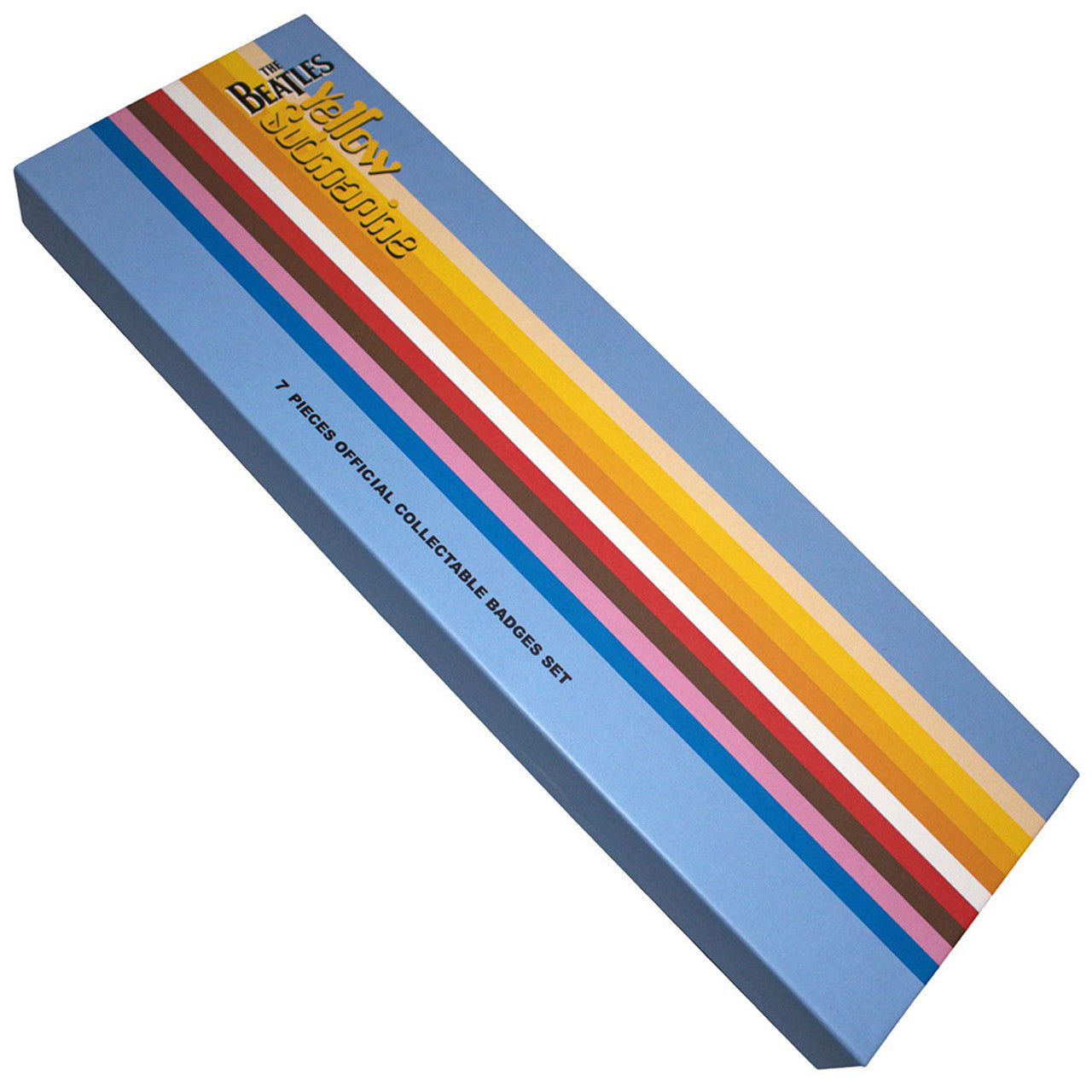 Close-up of The Beatles Yellow Submarine Band enamel badges.
