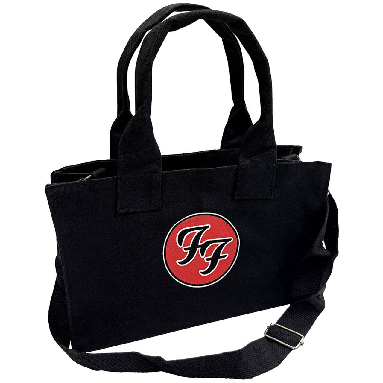 Back view of Foo Fighters tote showing FF logo screen print.
