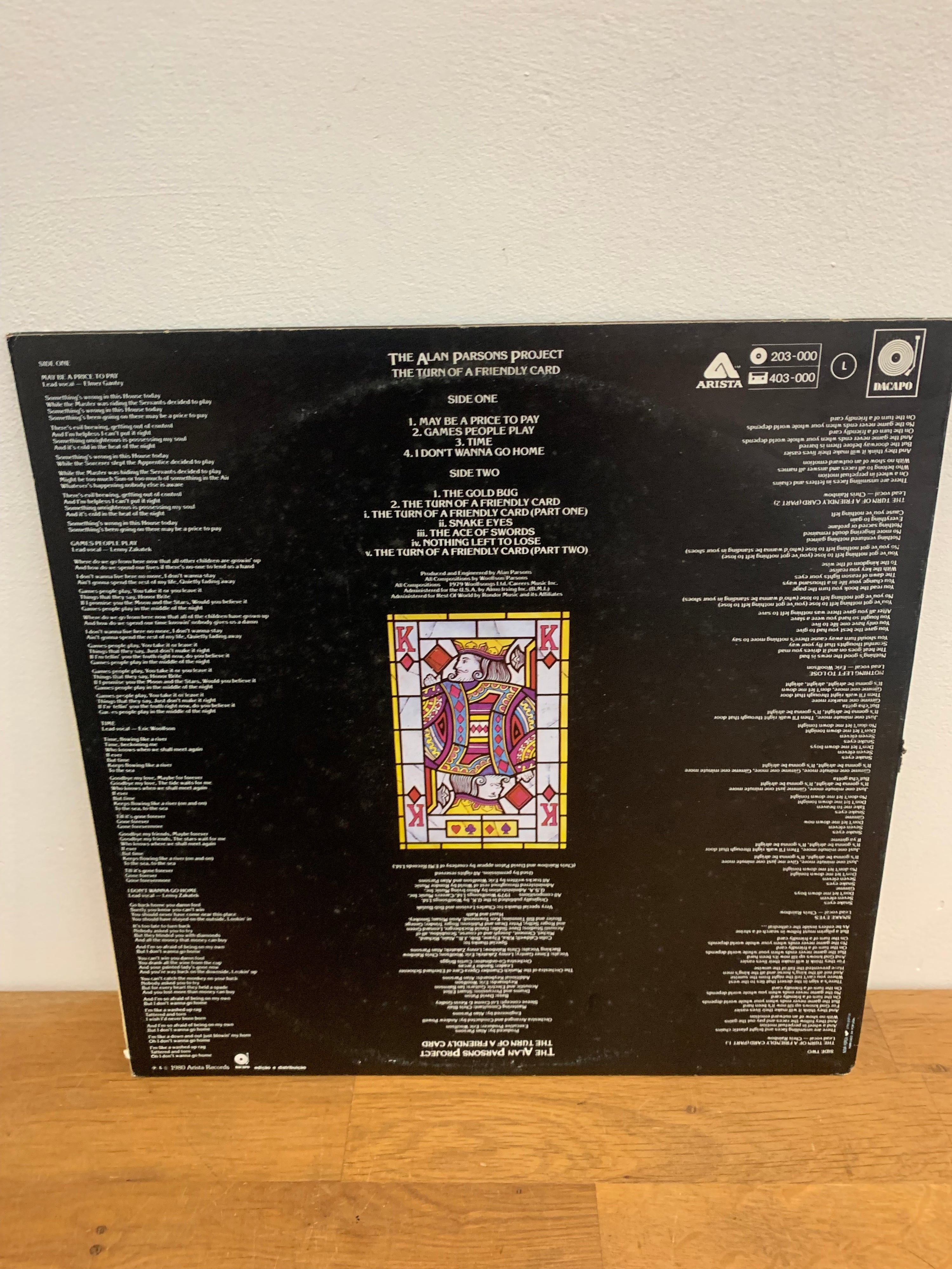 The Alan Parsons Project- The turn of a friendly card , LP vinyl, Arista 1980.