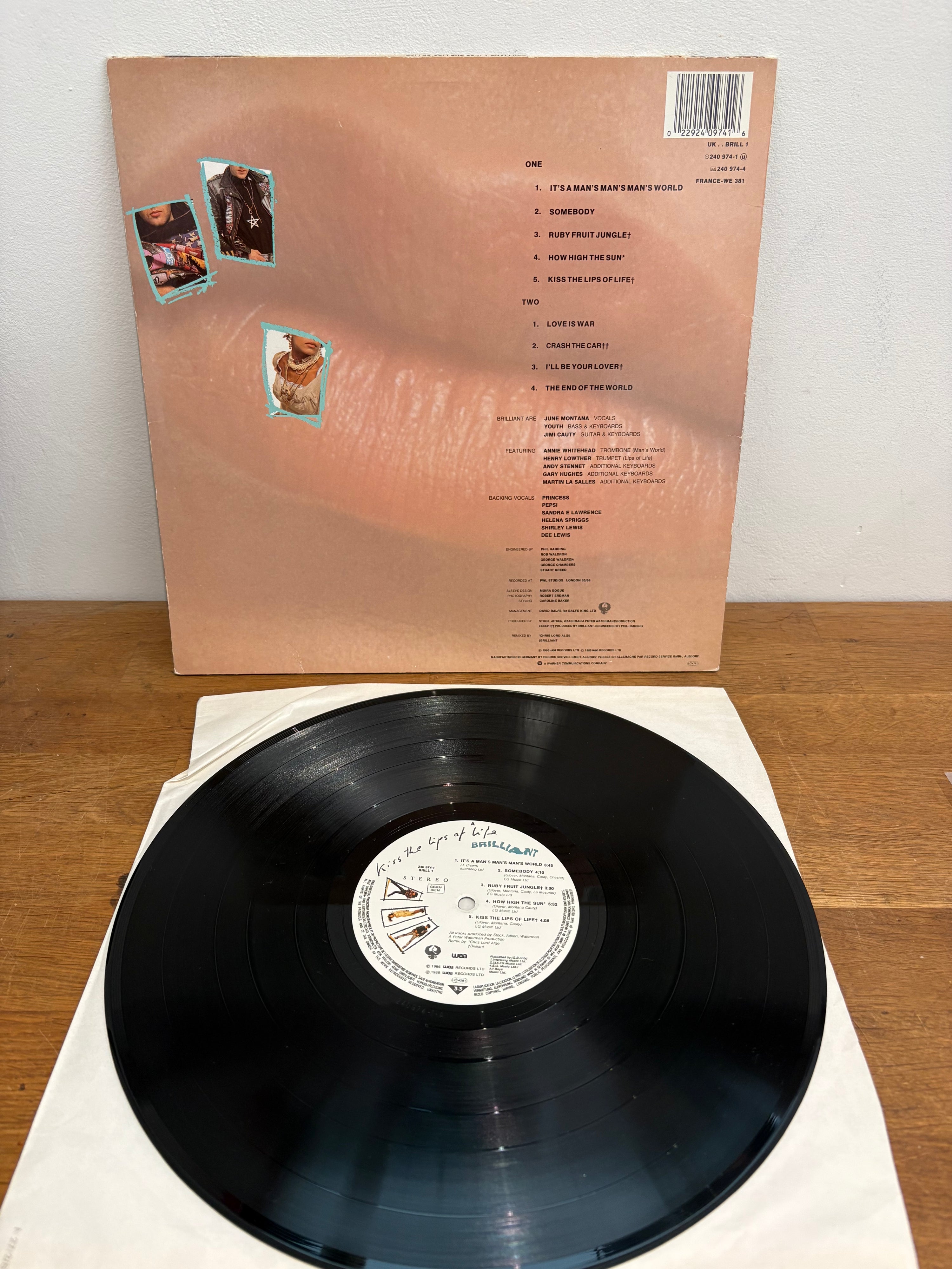 Brilliant - Kiss the lips of life , LP vinyl album, 1986 WEA Records.