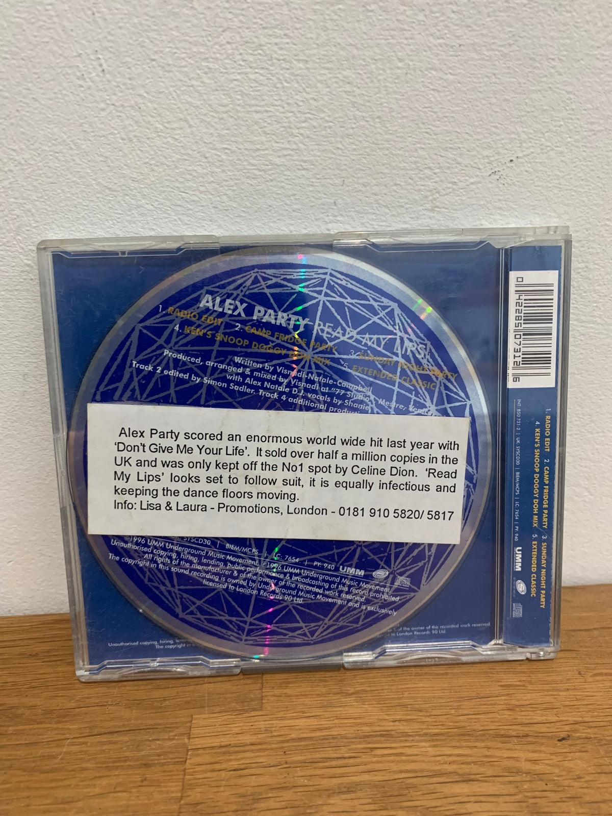 Alex Party - Read my lips, 5 track cd single promo.