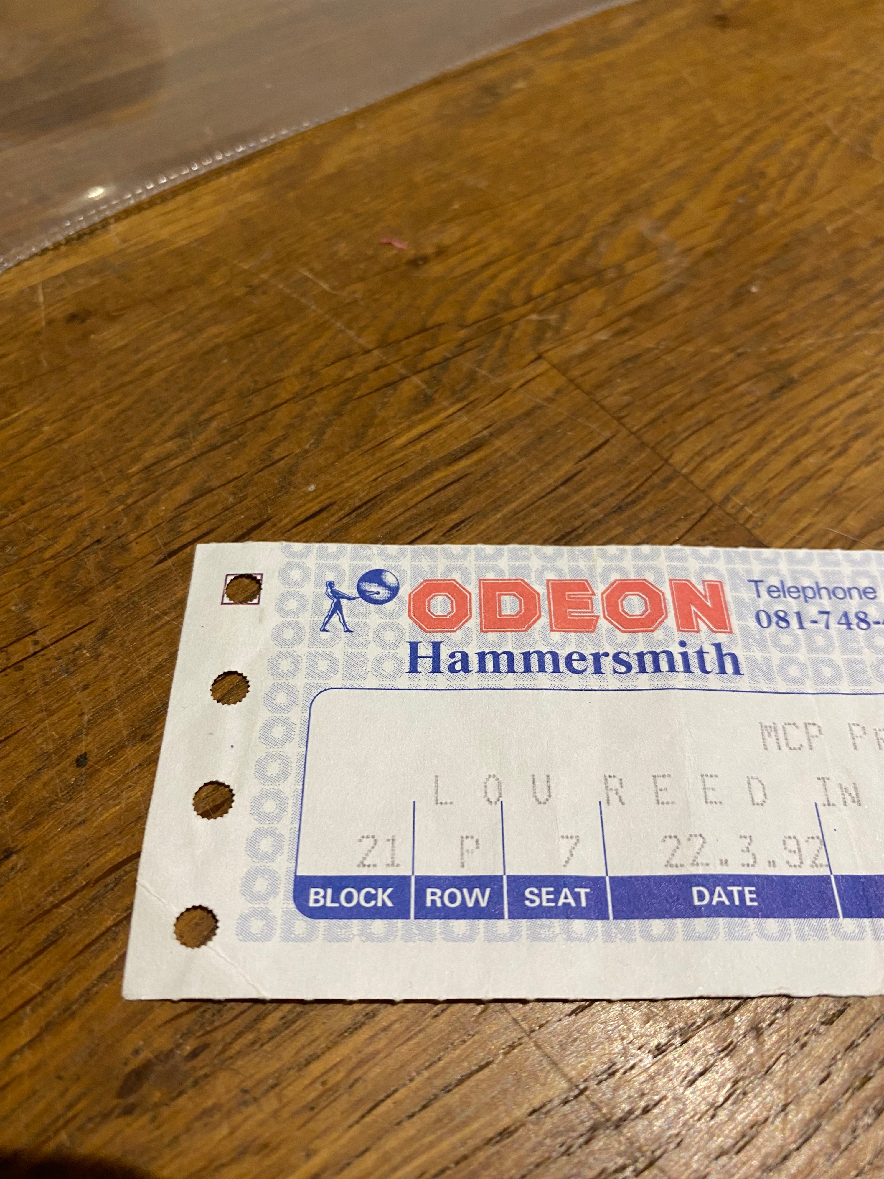 Lou Reed , Concert Ticket , 1992 Odeon