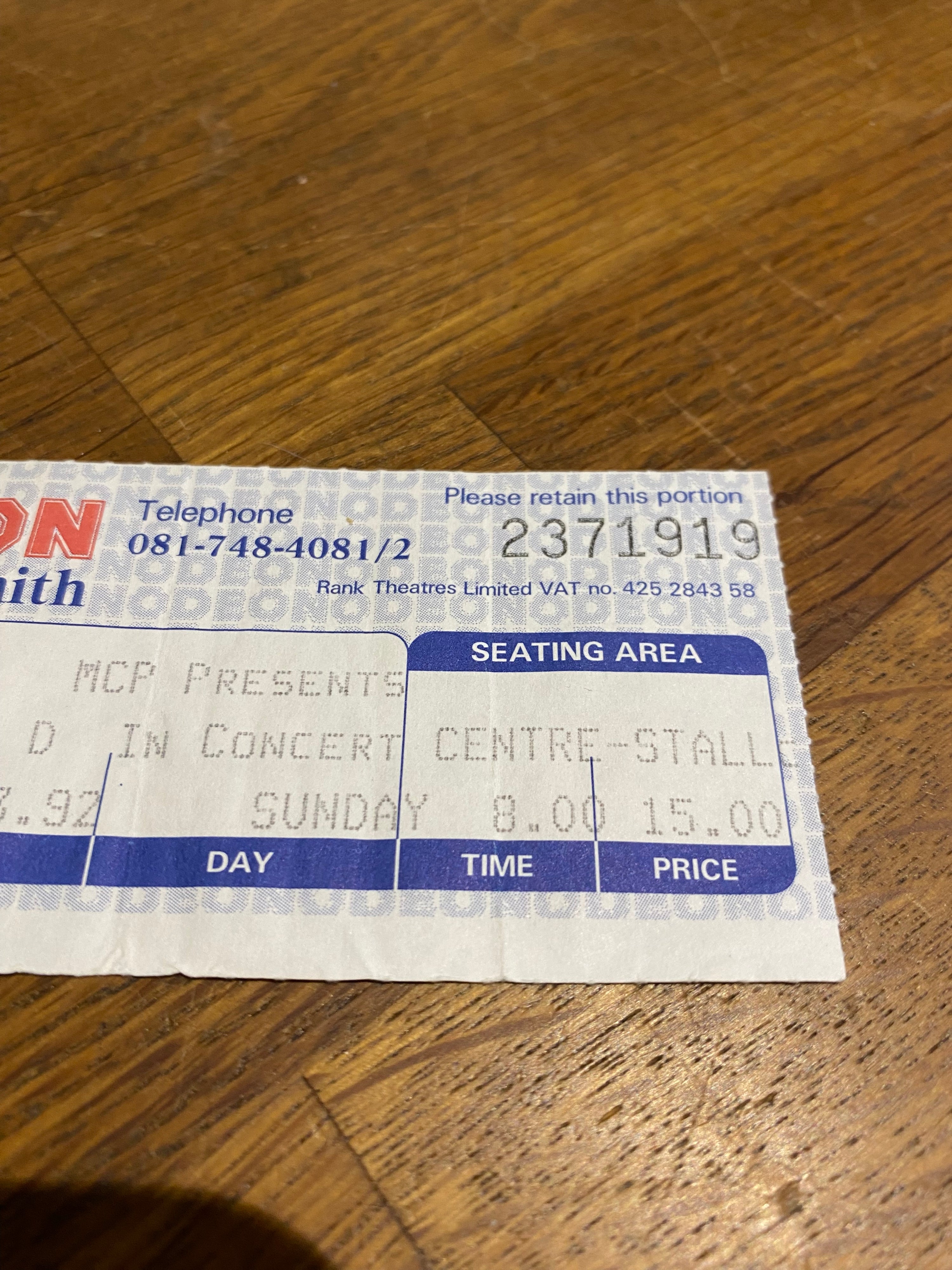 Lou Reed , Concert Ticket , 1992 Odeon