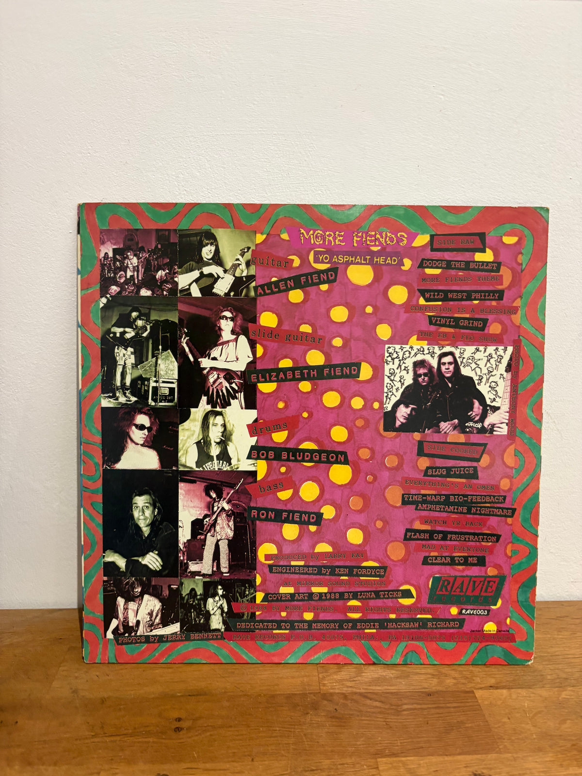More Fiends - Yo Asphalt Head , 12 inch LP Album , 1988 Rave records.