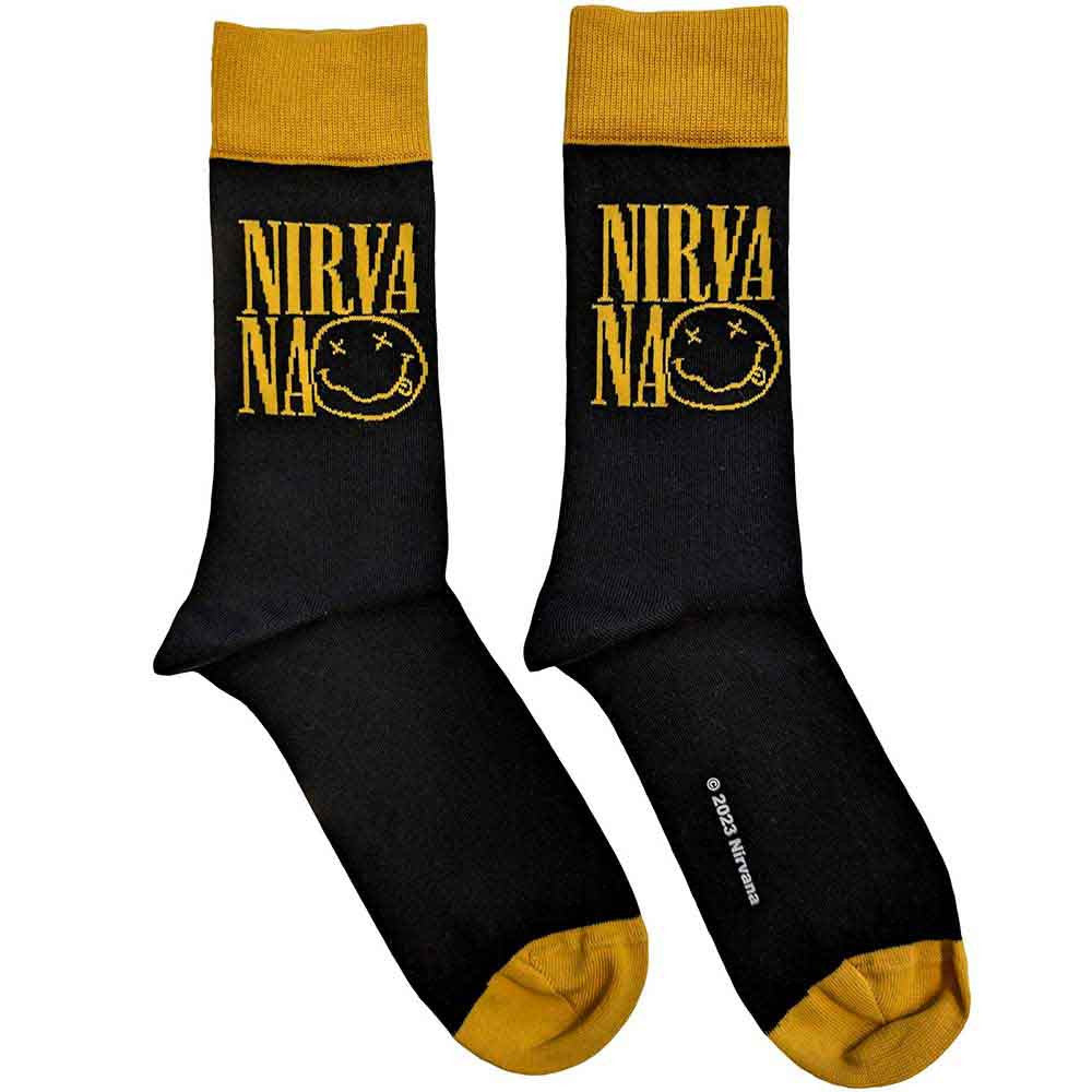 Official Nirvana Logo Stacked black ankle socks unisex UK 7 - 11 with front and back design
