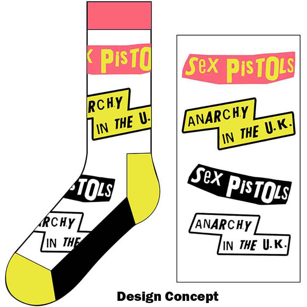 Official Sex Pistols Anarchy In The UK white ankle socks front design UK 7 - 11
