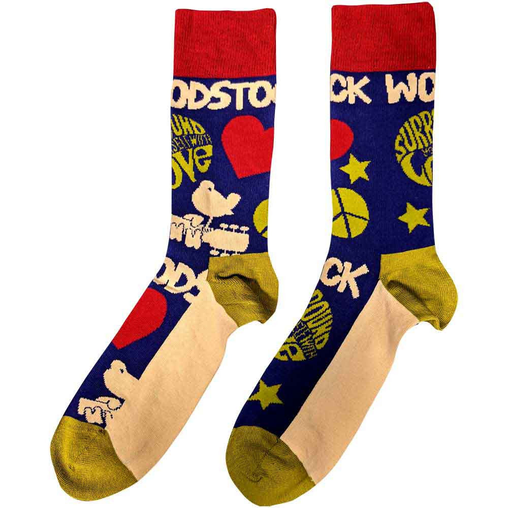 Official Woodstock Surround Yourself navy blue ankle socks unisex UK 7 - 11 with front and back design